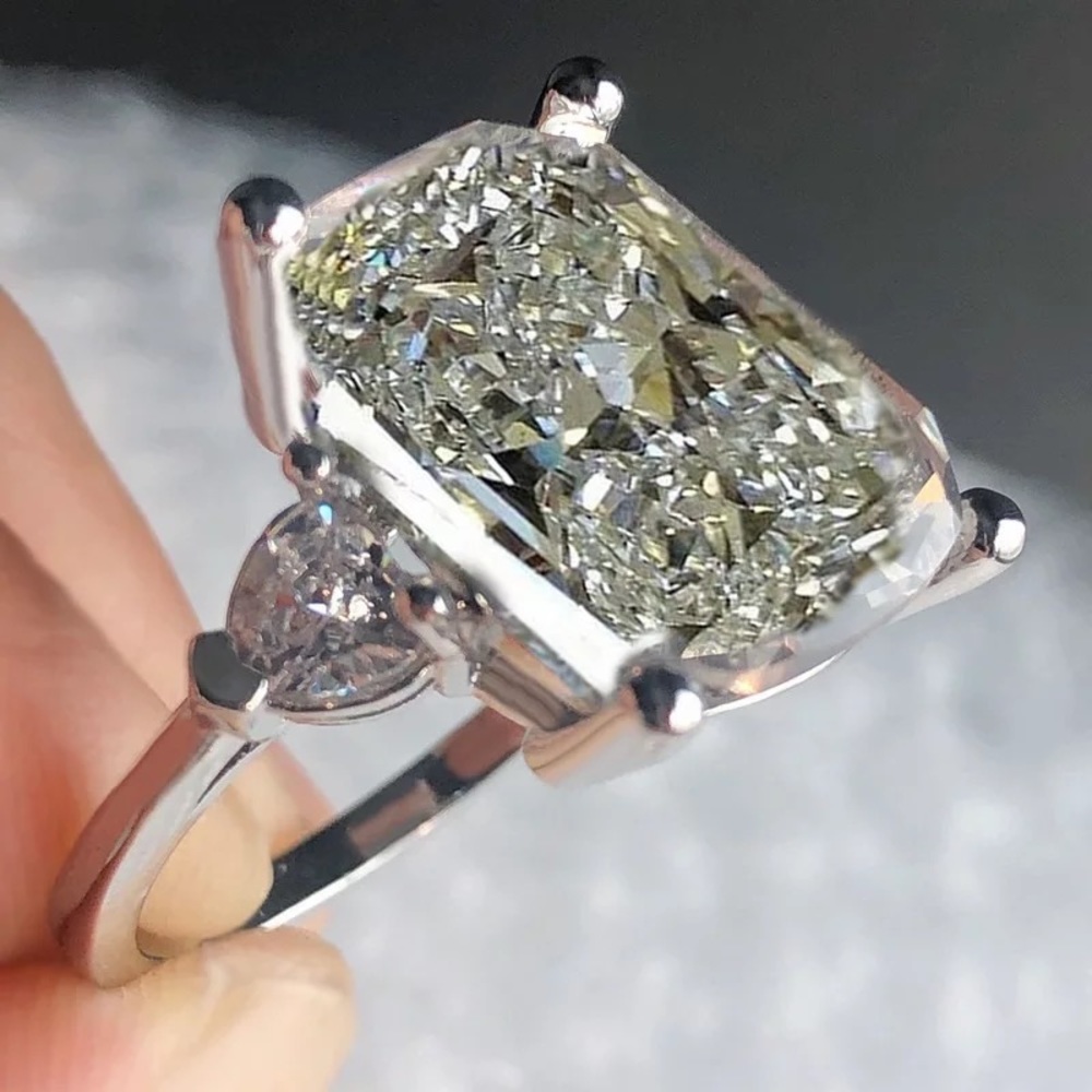 🛳 3Ct 11.7mm x 10mm Cushion Cut Austrian Crystal Solitaire Rings - Picture 5 of 12